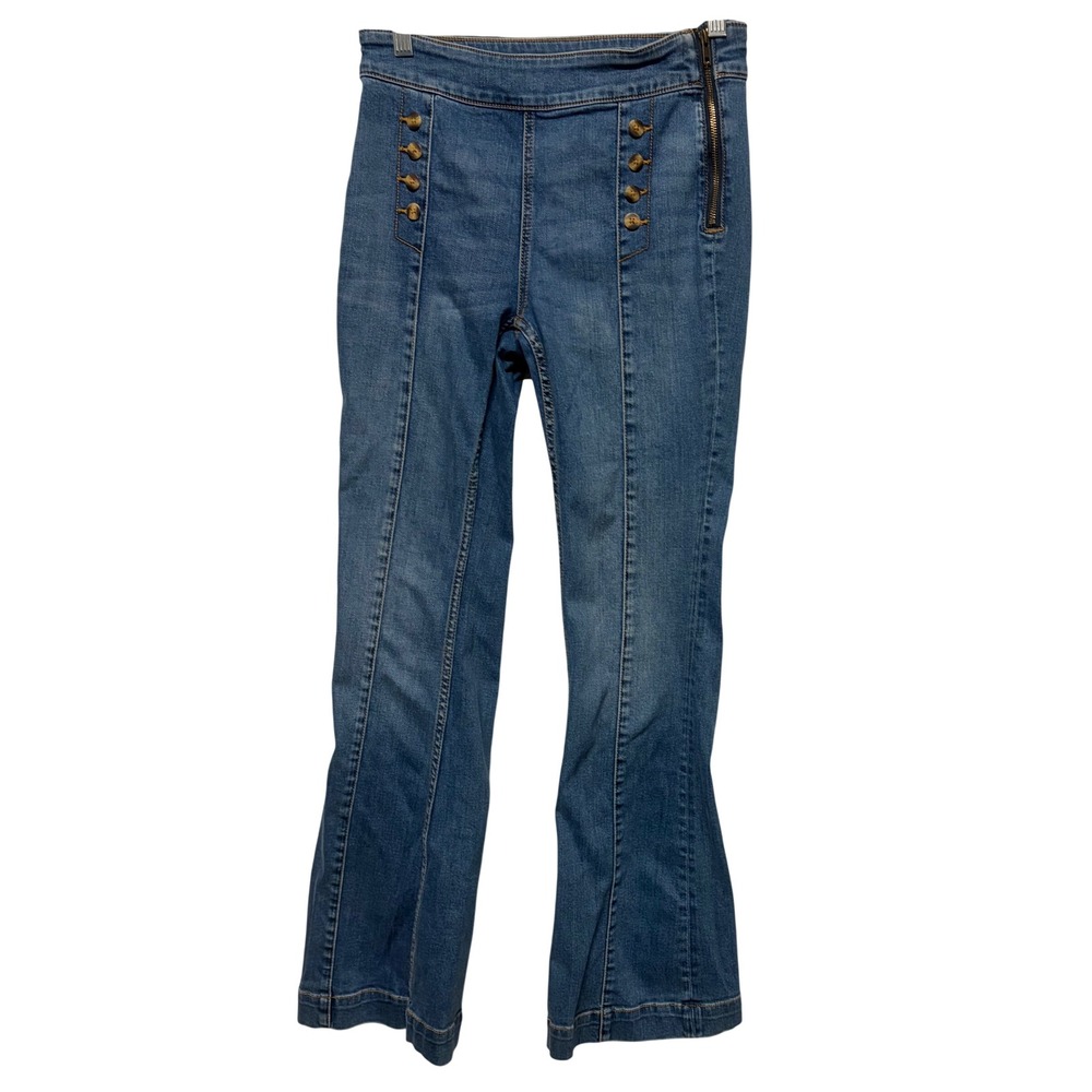 Pilcro and the Letterpress Anthropologie Sailor Flare Jeans Blue Sz 27 Side Zip